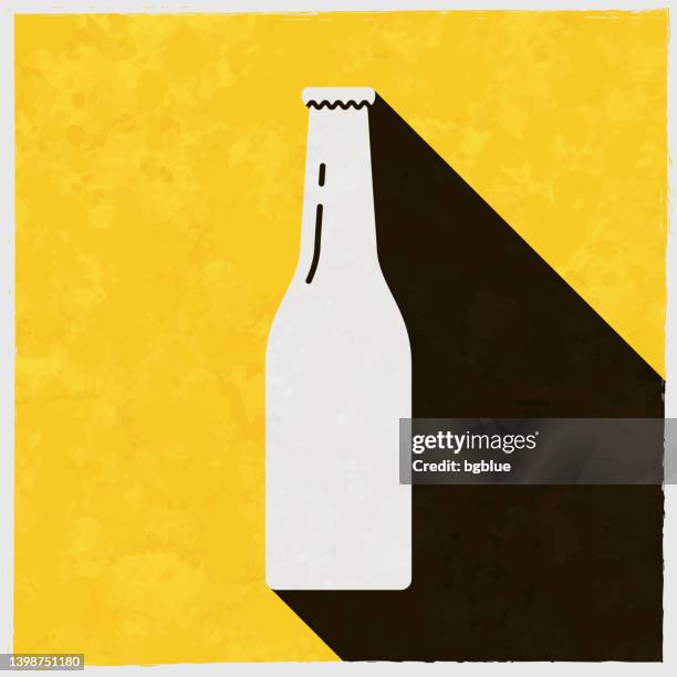 beer bottle. icon with long shadow on textured yellow background - beer white background stock illustrations