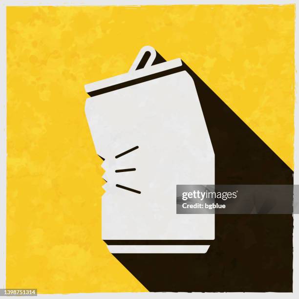 crushed can. icon with long shadow on textured yellow background - soda bottle stock illustrations
