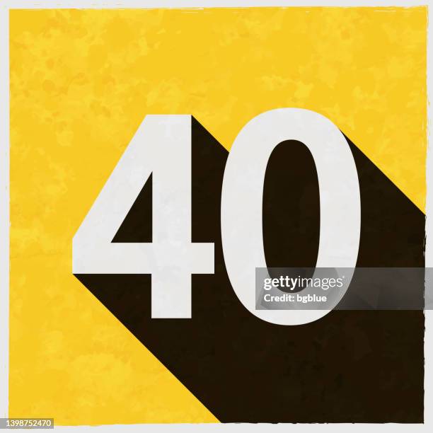 ilustrações de stock, clip art, desenhos animados e ícones de 40 - number forty. icon with long shadow on textured yellow background - number 40