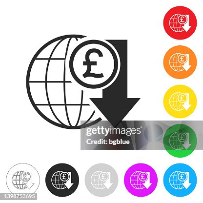 Pound rate decrease. Icon on colorful buttons Pound rate decrease. Icon on colorful buttons