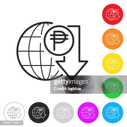 Peso rate decrease. Icon on colorful buttons Peso rate decrease. Icon on colorful buttons