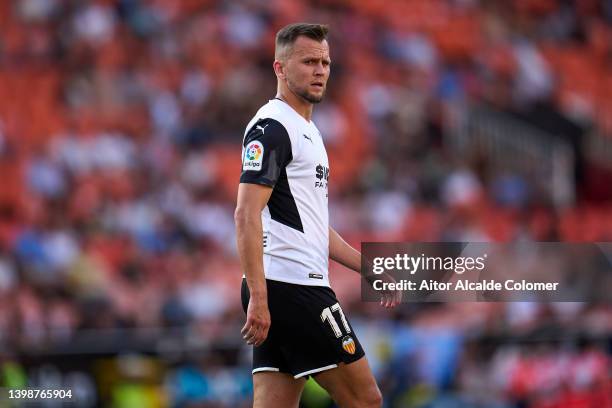 Denis Cheryshev of Valencia CF looks on during the LaLiga Santander match between Valencia CF and RC Celta de Vigo at Estadio Mestalla on May 21,...