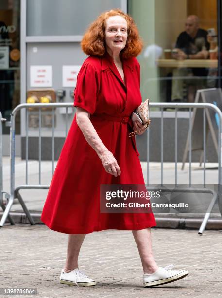 Grace Coddington is seen arriving to Balenciaga Spring 2023 fashion show at New York Stock Exchange on May 22, 2022 in New York City.