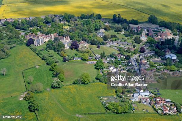 aerial view of oxfordshire village of cuddestone. - ripon stock pictures, royalty-free photos & images