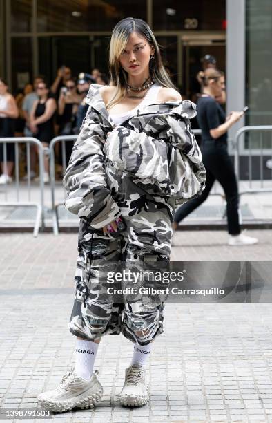 Guest is seen arriving to Balenciaga Spring 2023 fashion show at New York Stock Exchange on May 22, 2022 in New York City.