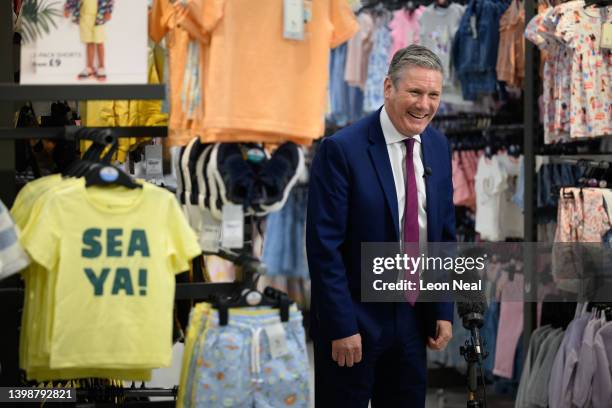 Labour Party Leader Keir Starmer speaks with the media during a visit to Sainsbury's supermarket on May 23, 2022 in London, England. The Labour Party...