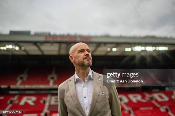 Manager Erik ten Hag of Manchester United poses at Old Trafford on May 23, 2022 in Manchester, England.