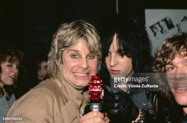 British singer and songwriter Ozzy Osbourne and American musician and songwriter Nikki Sixx attend the after party following a concert date on...