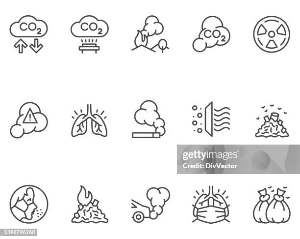 bildbanksillustrationer, clip art samt tecknat material och ikoner med air pollution icon set - air pollution