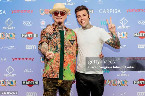 Ax and Fedez attend "Love MI" Press Conference And Photocall at Palazzo Reale on May 23, 2022 in Milan, Italy.