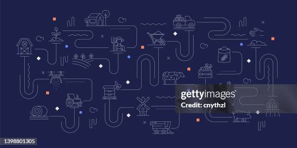 stockillustraties, clipart, cartoons en iconen met farming and agriculture related vector banner design concept, modern line style with icons - dairy logo