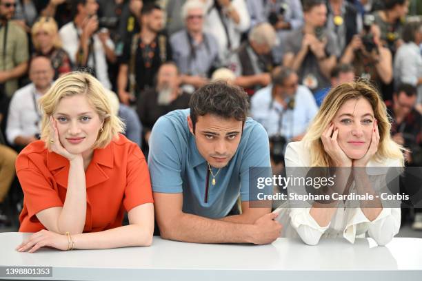 Nadia Tereszkiewicz, Sofiane Bennacer, and Director Valeria Bruni Tedeschi attend the photocall for "Forever Young " during the 75th annual Cannes...