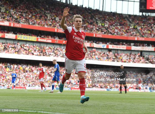 Martin Odegaard of Arsenal during the Premier League match between Arsenal and Everton at Emirates Stadium on May 22, 2022 in London, England.