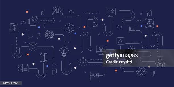 stockillustraties, clipart, cartoons en iconen met 3d printing technology related vector banner design concept, modern line style with icons - fabricage apparatuur