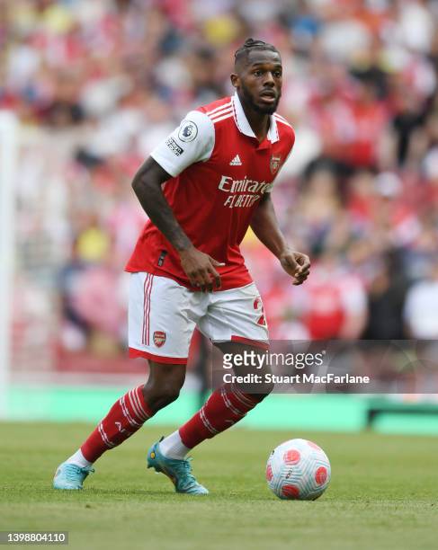 Nuno Tavares of Arsenal during the Premier League match between Arsenal and Everton at Emirates Stadium on May 22, 2022 in London, England.