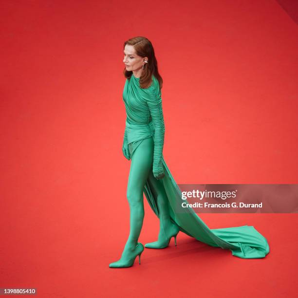 Isabelle Huppert attends the screening of "Forever Young " during the 75th annual Cannes film festival at Palais des Festivals on May 22, 2022 in...