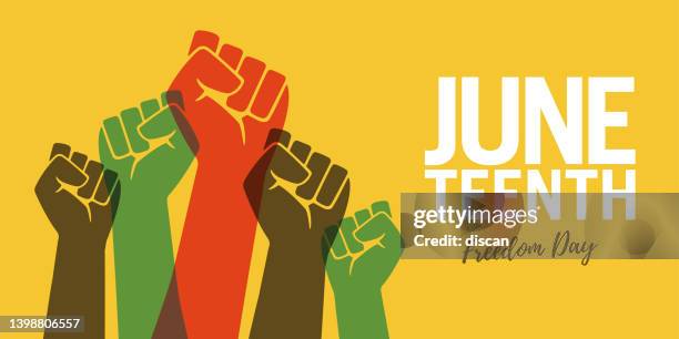 ilustraciones, imágenes clip art, dibujos animados e iconos de stock de día de la independencia de juneteenth. historia y herencia afroamericana. - manos unidas