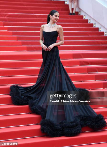 Model Sara Sampaio attends the screening of "Forever Young " during the 75th annual Cannes film festival at Palais des Festivals on May 22, 2022 in...