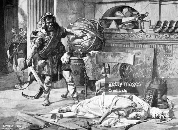 death of archimedes - world history stock illustrations