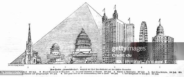 ilustraciones, imágenes clip art, dibujos animados e iconos de stock de comparación de rascacielos de la ciudad de nueva york - height chart