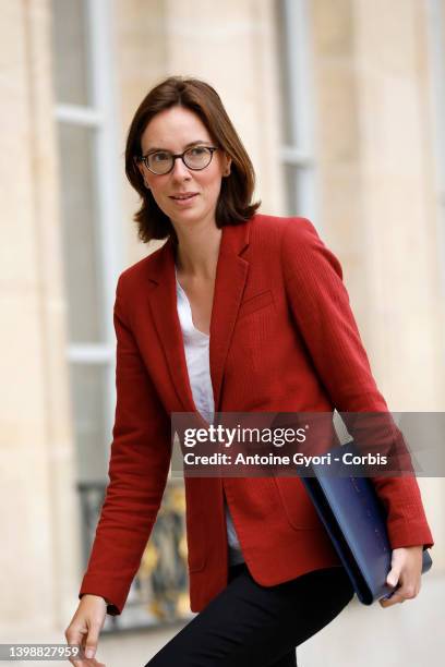 French Ecological Transition and Territories' Cohesion Minister Amelie de Montchalin arrives for the first weekly cabinet meeting held by the new...