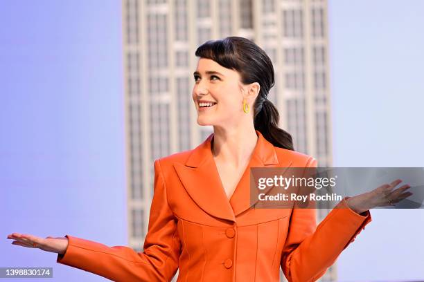 Rachel Brosnahan lights The Empire State Building in honor of Covenant House's 50th Anniversary on May 23, 2022 in New York City.