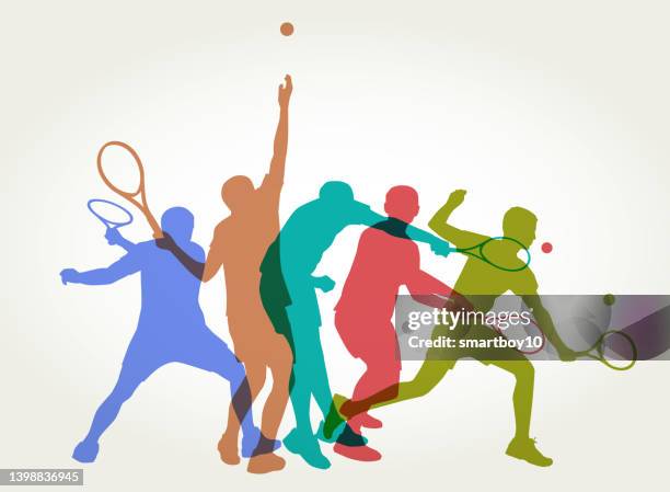 ilustraciones, imágenes clip art, dibujos animados e iconos de stock de jugadores de tenis masculino - volear