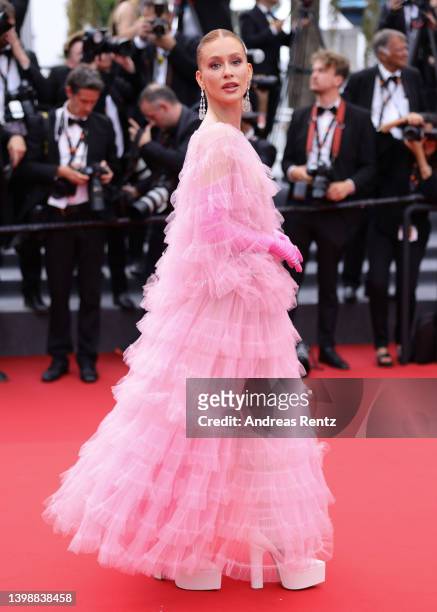Marina Ruy Barbosa attends the screening of "Decision To Leave " during the 75th annual Cannes film festival at Palais des Festivals on May 23, 2022...