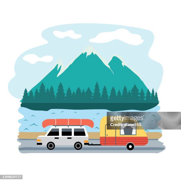 camping adventure auf transparenter basis - suv berg stock-grafiken, -clipart, -cartoons und -symbole