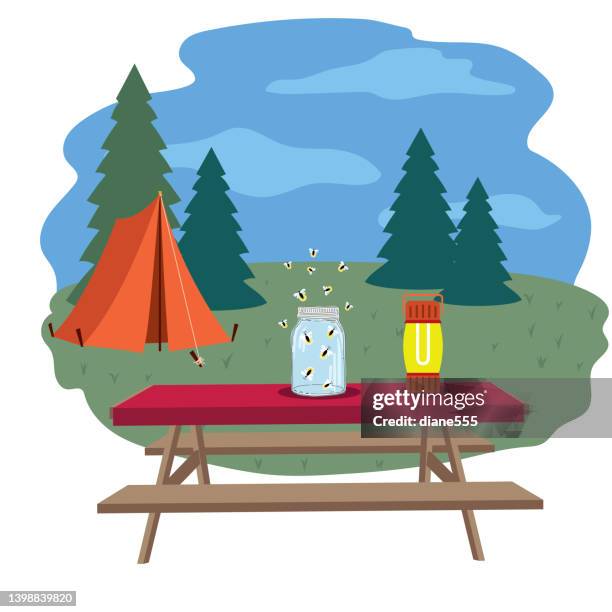 stockillustraties, clipart, cartoons en iconen met camping adventure on a transparent base - base camp