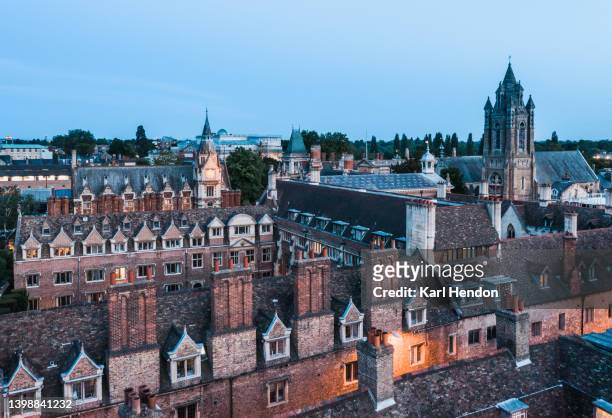 an elevated view of cambridge rooftops - the famous university town of cambridge stock pictures, royalty-free photos & images
