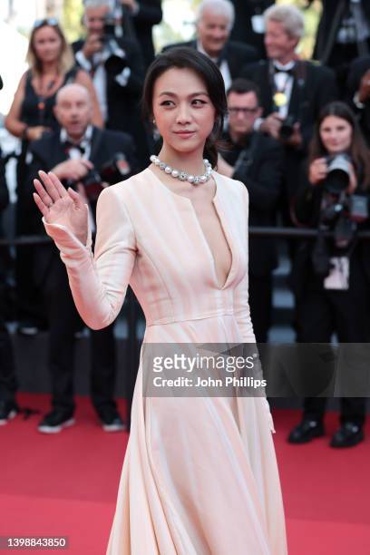 Tang Wei attends the screening of "Decision To Leave " during the 75th annual Cannes film festival at Palais des Festivals on May 23, 2022 in Cannes,...