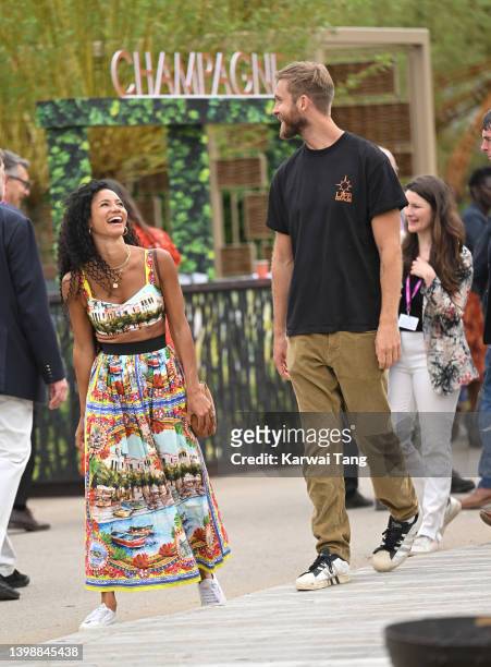 Vick Hope and Calvin Harris attend the Chelsea Flower Show on May 23, 2022 in London, England.