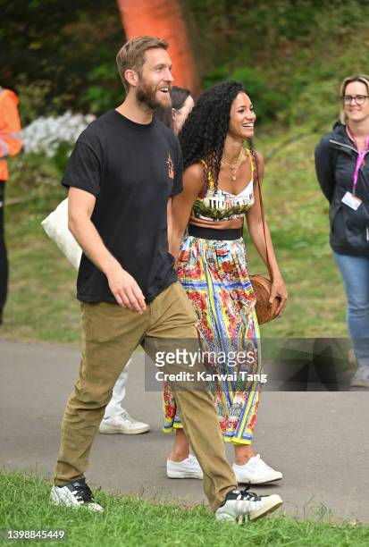Vick Hope and Calvin Harris attend the Chelsea Flower Show on May 23, 2022 in London, England.