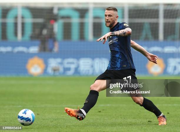 Milan Skriniar of FC Internazionale in action during the Serie A match between FC Internazionale and UC Sampdoria at Stadio Giuseppe Meazza on May...