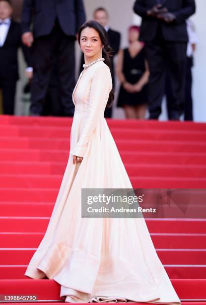 Tang Wei attends the screening of "Decision To Leave " during the 75th annual Cannes film festival at Palais des Festivals on May 23, 2022 in Cannes,...