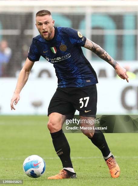 Milan Skriniar of FC Internazionale in action during the Serie A match between FC Internazionale and UC Sampdoria at Stadio Giuseppe Meazza on May...