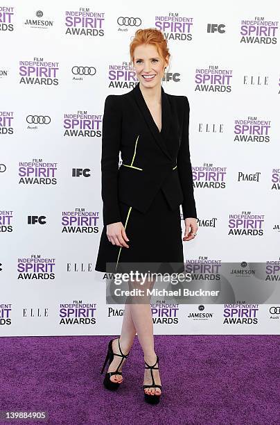 Actress Jessica Chastain arrives with Audi at the 2012 Film Independent Spirit Awards at Santa Monica Pier on February 25, 2012 in Santa Monica,...