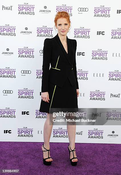 Actress Jessica Chastain arrives with Audi at the 2012 Film Independent Spirit Awards at Santa Monica Pier on February 25, 2012 in Santa Monica,...