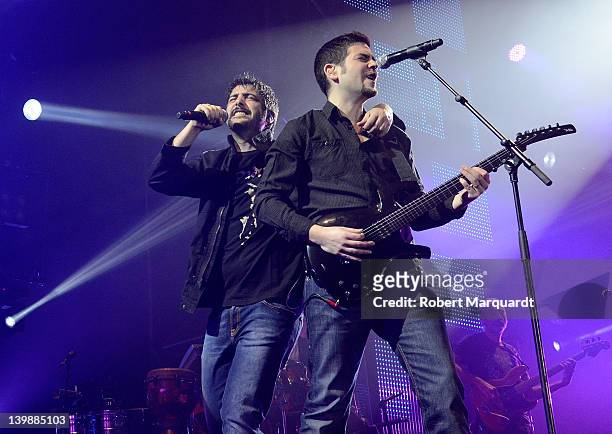 Jose Munoz and David Munoz of Estopa perform on stage at the Palau Sant Jordi on February 25, 2012 in Barcelona, Spain.