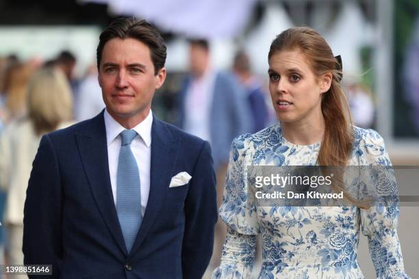 Princess Beatrice and her husband, Edoardo Mapelli Mozzi are given a tour during a visit to The Chelsea Flower Show 2022 at the Royal Hospital...