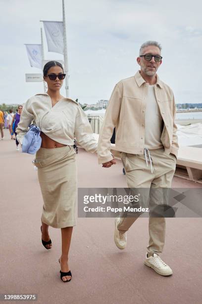 Tina Kunakey and Vincent Cassel are seen during the 75th annual Cannes film festival on May 23, 2022 in Cannes, France.