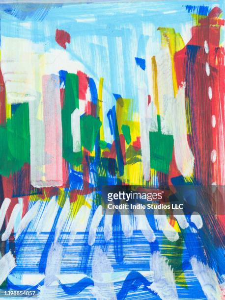 abstract illustrations of urban spaces made with paint - new york gemälde stock-fotos und bilder
