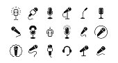 Microphone vector icon set isolated on white background. Podcast, recording studio, mic symbol vector