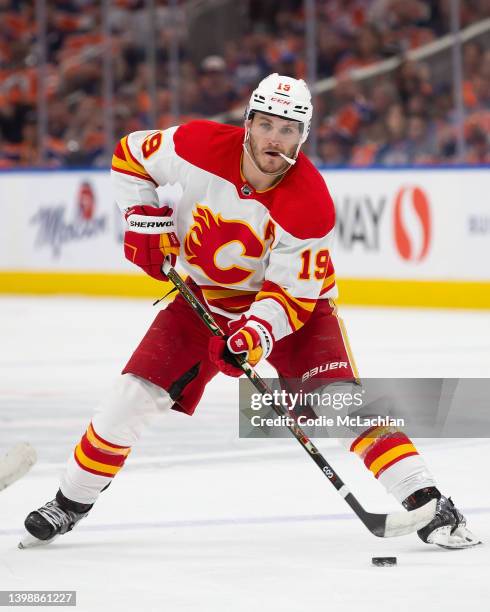 Matthew Tkachuk of the Calgary Flames skates against the Edmonton Oilers during the third period in Game Three of the Second Round of the 2022...