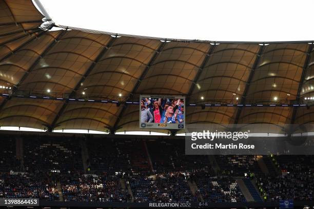 General view inside the stadium prior to the Bundesliga Playoffs Leg Two match between Hamburger SV and Hertha BSC at Volksparkstadion on May 23,...