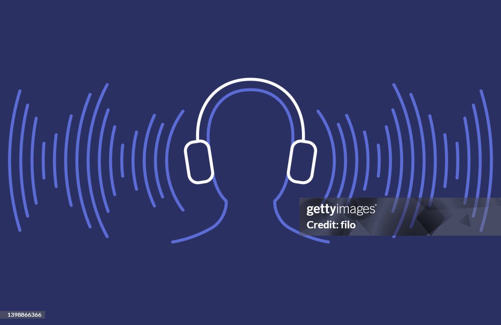 Podcast Music Headphones Person Listening Sound Waves