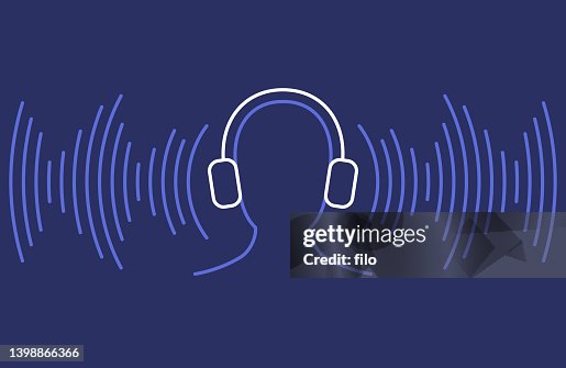 Podcast Music Headphones Person Listening Sound Waves Podcast Music Headphones Person Listening Sound Waves