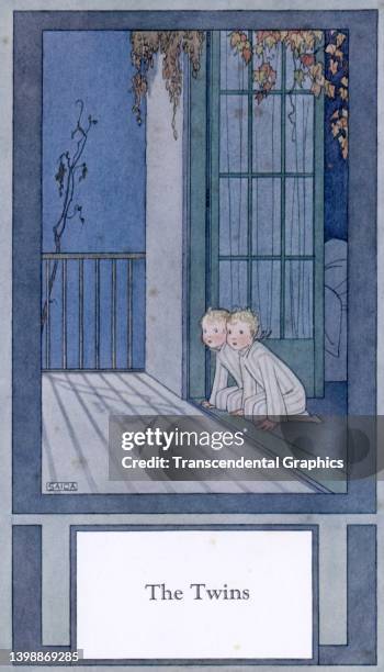 Illustration , from AA Milne's book 'A Gallery of Children,' entitled 'The Twins,' 1925. It was published by Philadelphia-based David McKay Company.