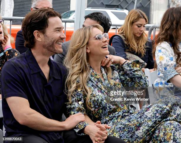 Tom Pelphrey and Kaley Cuoco attend as Greg Berlanti is honored with a star on the Hollywood Walk of Fame on May 23, 2022 in Hollywood, California.